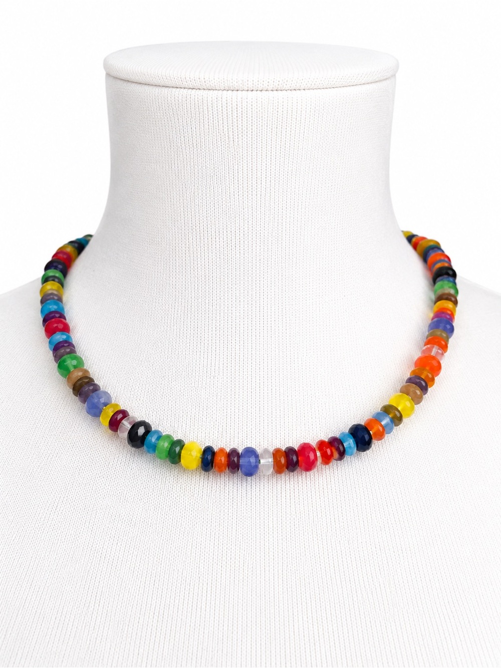 Multicolor Rainbow Stone Glass Beaded Necklace Handmade Toggle Necklace